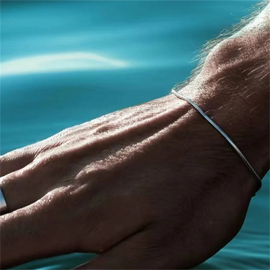 Simple MEN Stainless Steel Square Snake Bone Chain Bracelet - Style That Lasts a Lifetime