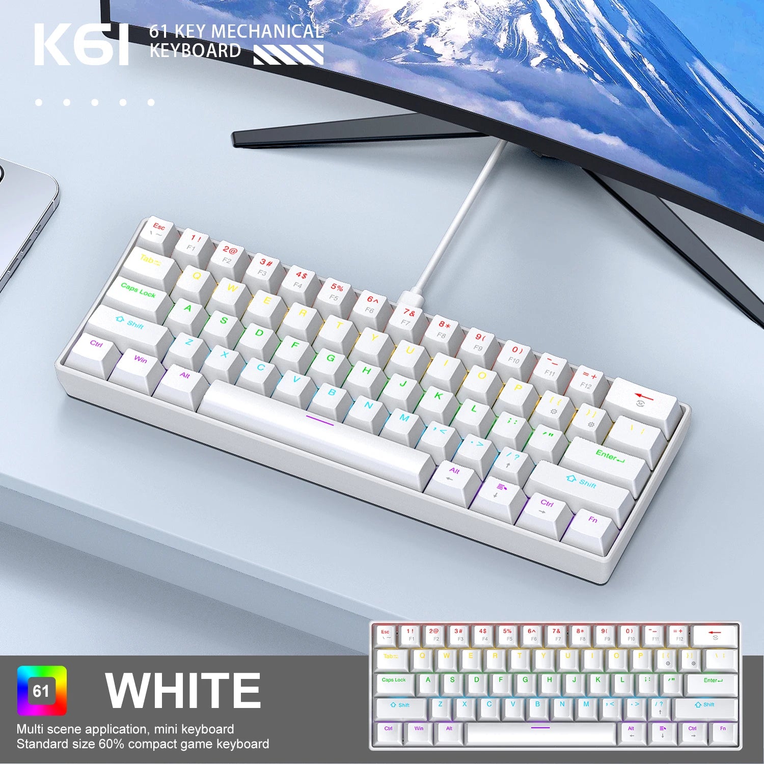 Apayado K61 -  Compact 60% Design. Unstoppable Gaming.